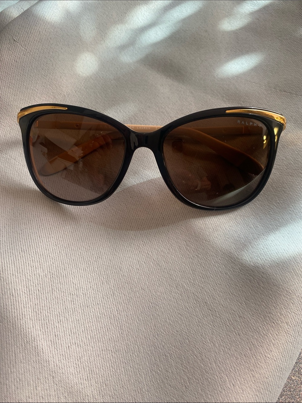 Ralph Lauren Cat Eye Black with Gold Accents Polarized Sunglasses
